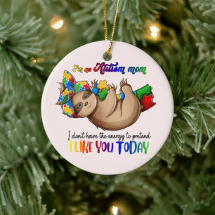 Autism Mamma - Sloth Julgransprydnad Keramik