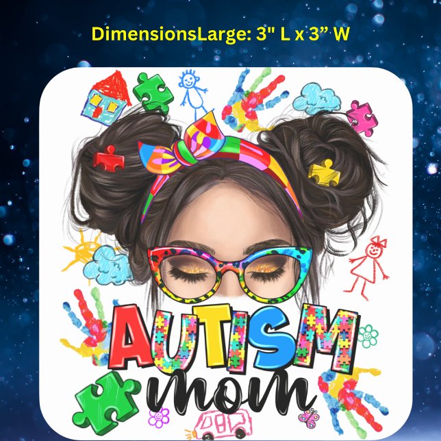 "Autism Mamma" Square Stickers Fyrkantigt Klistermärke (Celebrate the heart and soul of 'Autism Mom' with these expressive square stickers. Large: 3" L x 3”)