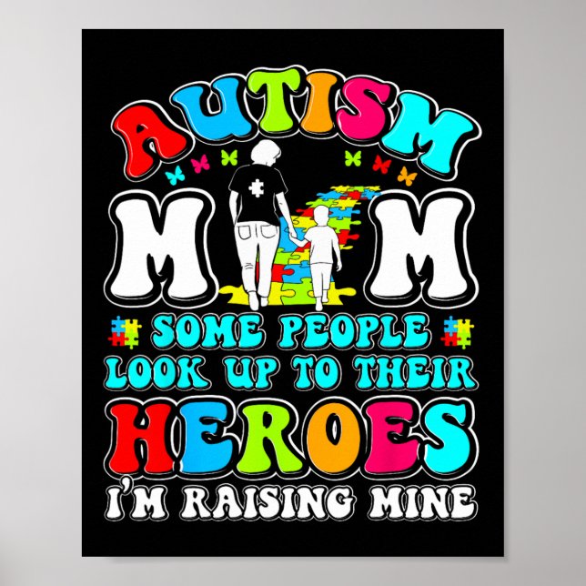 Autism Mamma Uppfostrar Hjälte Mor Son Autism Medv Poster (Framsidan)