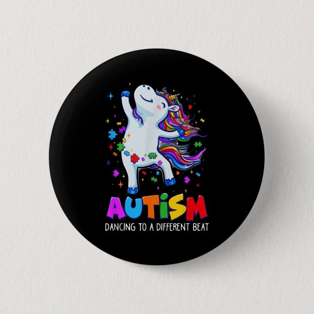 Autism Medvetande Dabbing Enhörning Pusselbit Barn Knapp (Framsida)