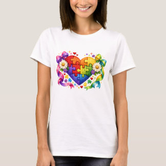 Autism Medvetande Hjärtpussel Coquette Band T Shirt