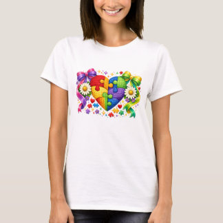 Autism Medvetande Hjärtpussel Coquette Band T Shirt
