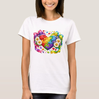 Autism Medvetande Hjärtpussel Coquette Band T Shirt