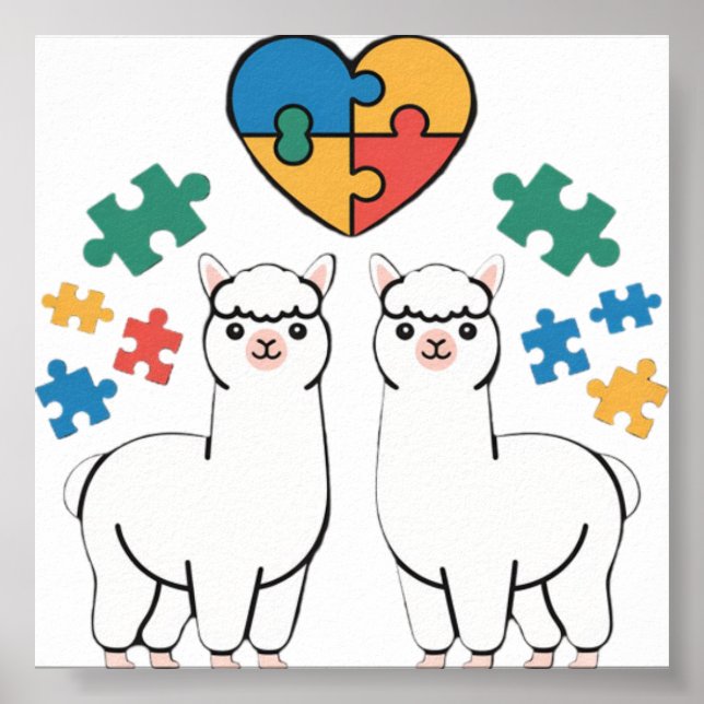 Autism Medvetande Lama Pussel Hjärtbitar Kärlek Poster (Framsidan)