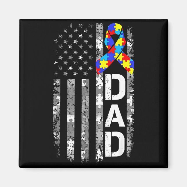 Autism medveten pappa usa flagga fadersdag  magnet (Framsidan)