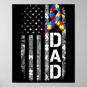 Autism medveten pappa usa flagga fars dag poster