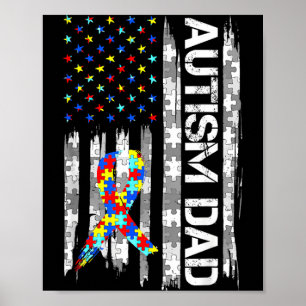 Autism Medveten Pappa USA Flagga Fars Dag Poster