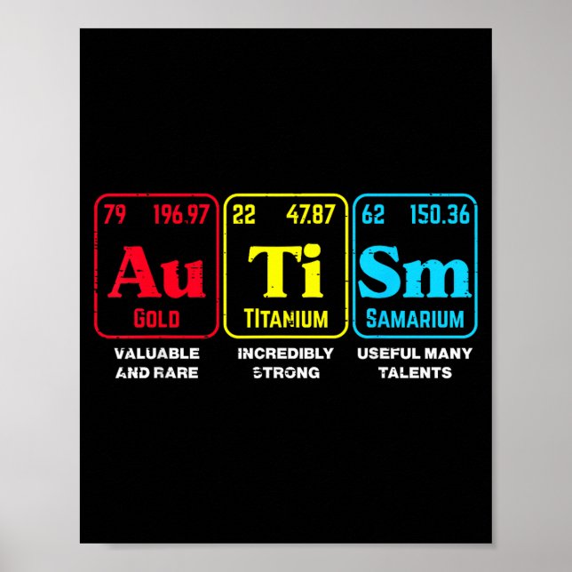 Autism Medveten Periodiska Systemet ASD Kemi Män Poster (Framsidan)