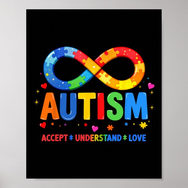 Autism Medvetenhet Acceptera Förstå Kärlek Asd Stö Poster (Framsidan)