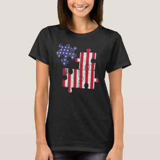 Autism Medvetenhet Amerikansk Flagga Pussel Bit Us T Shirt