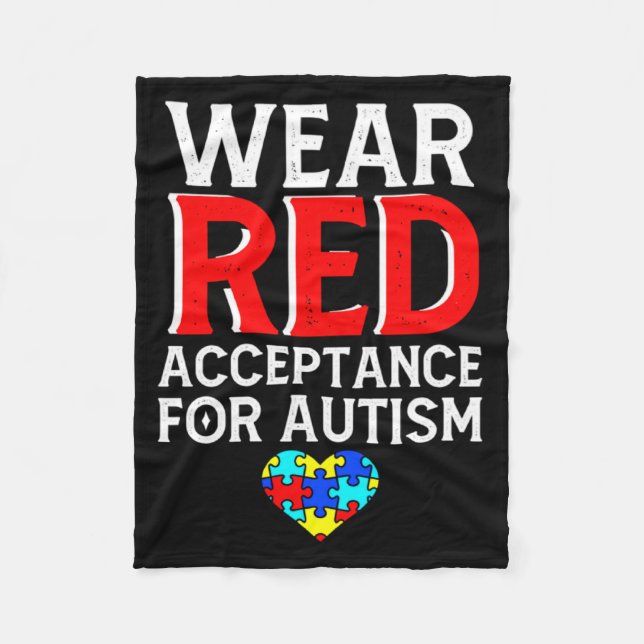 Autism Medvetenhet April Bär Röd Acceptans För Aut Fleecefilt (Framsidan)