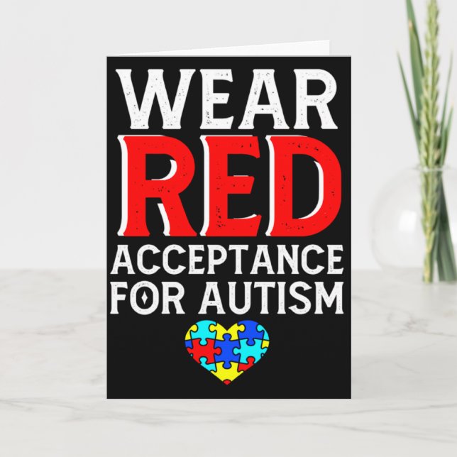 Autism Medvetenhet April Bär Röd Acceptans För Aut Kort (Framsida)