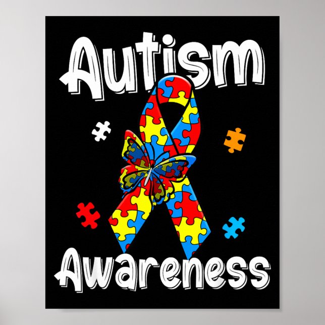 Autism medvetenhet band butterfly pusselbitar poster (Framsidan)