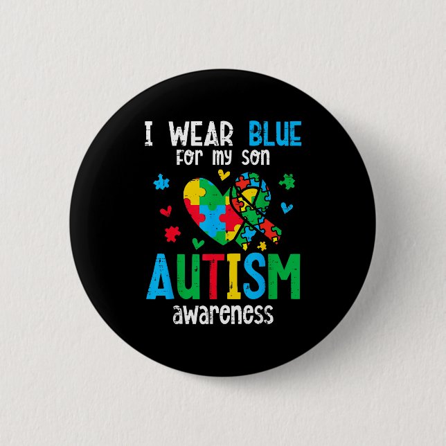 Autism medvetenhet bär blått för son asd mamma pap knapp (Framsida)
