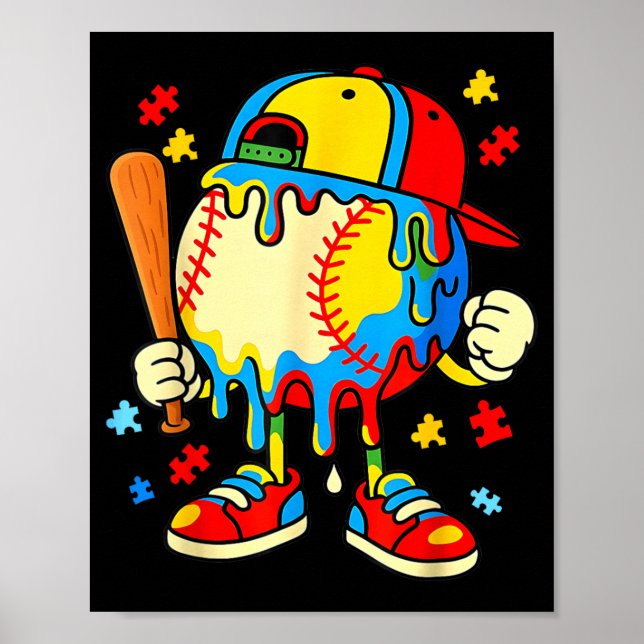Autism Medvetenhet Baseboll Glass Dropp Pojkar Poster (Framsidan)