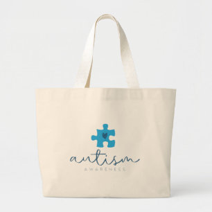 autism medvetenhet blå pusselbit hjärta jumbo tygkasse