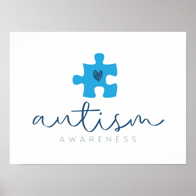 autism medvetenhet blå pusselbit hjärta poster (Framsidan)