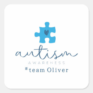 autism medvetenhet blå pusselbit #team namn fyrkantigt klistermärke