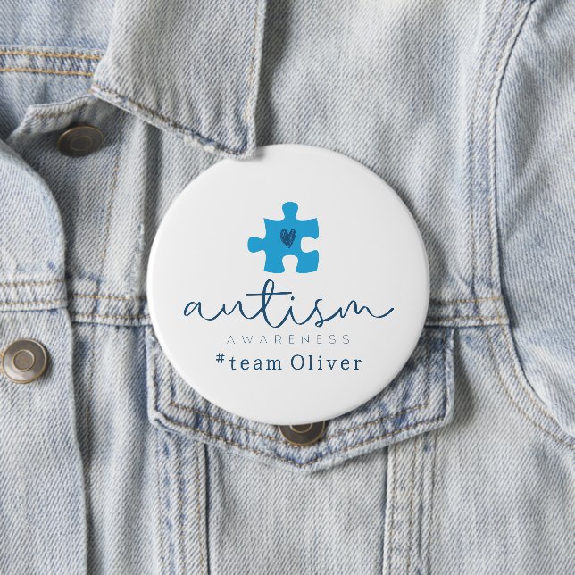autism medvetenhet blå pusselbit #team namn  knapp (In Situ)