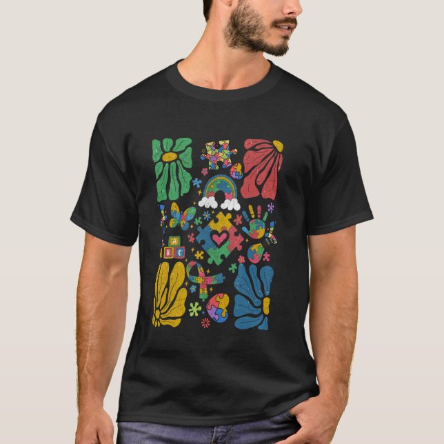 Autism Medvetenhet Boho Blommig Män Kvinnor barn A T Shirt (Framsida)