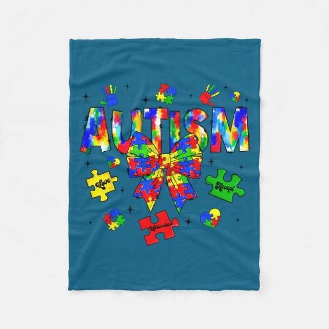 Autism medvetenhet dag coquette bow pusselbitar fleecefilt (Framsidan)