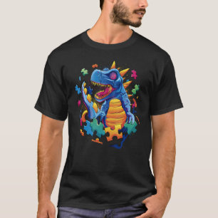 Autism Medvetenhet Dinosaurie Trex Stöd Pussel Bar T Shirt