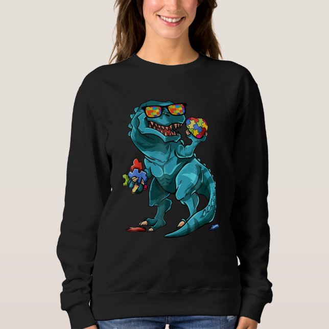 Autism Medvetenhet Dinosaurie Tröja T Rex Hjärta P (Framsida)