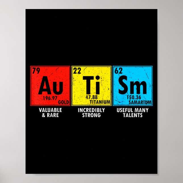Autism Medvetenhet Element Periodiska Systemet Män Poster (Framsidan)
