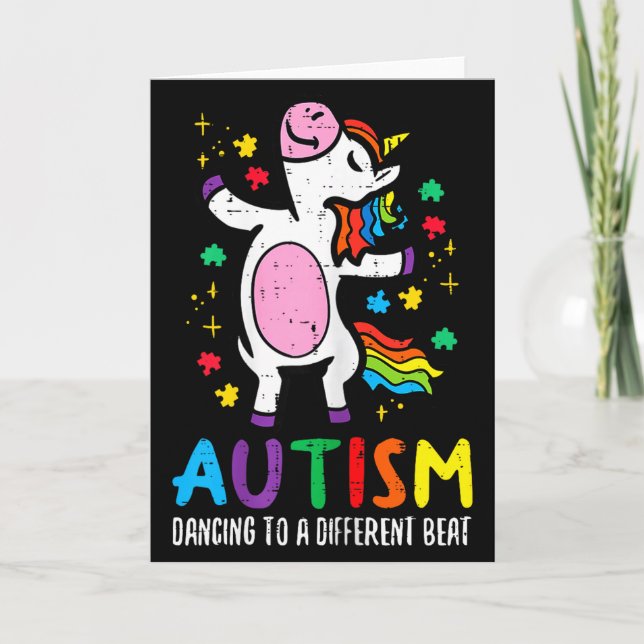 Autism Medvetenhet Enhörning Dansar Annorlunda Tak Kort (Framsida)