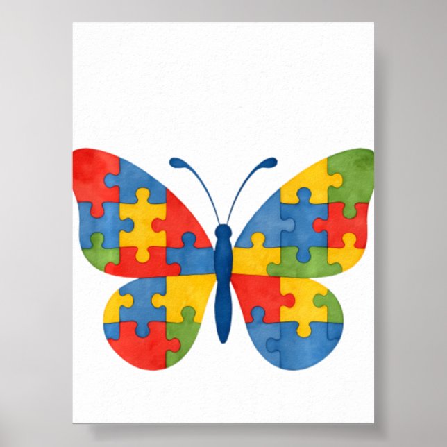 Autism Medvetenhet Fjäril Pussel Poster (Framsidan)