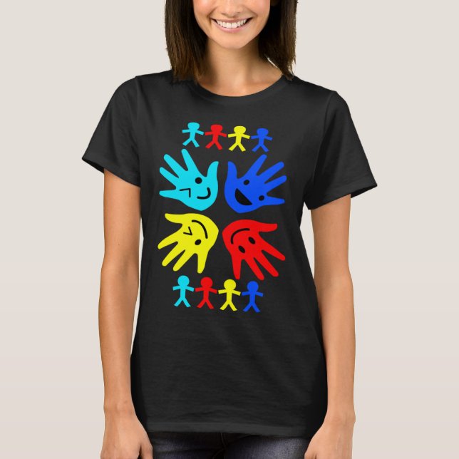 Autism Medvetenhet Flerfärgade händer Barn Autism  T Shirt (Framsida)