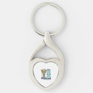 Autism Medvetenhet Giraff Det är OK att vara annor Twisted Heart Silverfärgad Nyckelring
