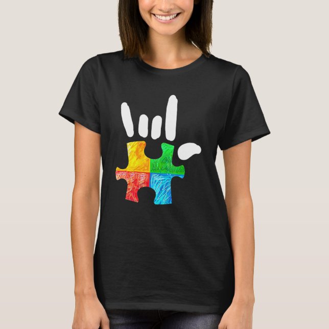 Autism Medvetenhet Hand Rock And Roll Pusselbitar T Shirt (Framsida)