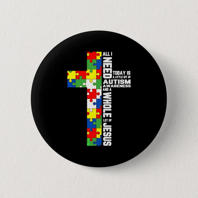 Autism Medvetenhet Jesus Kors Pussel Cool Kristna Knapp (Framsida)
