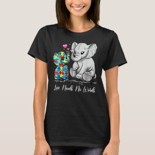 Autism Medvetenhet Kärlek Behöver Inga Ord Elefant T Shirt
