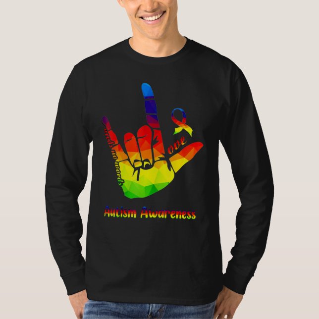 Autism Medvetenhet Kärlek behöver ingen Ord i Kärl T Shirt (Framsida)