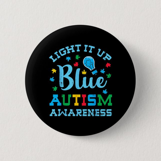 Autism Medvetenhet Lys Upp Blått ASD Stöd Kvinnor Knapp (Framsida)