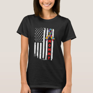 Autism Medvetenhet Mamma USA Flagga Autistiska Bar T Shirt