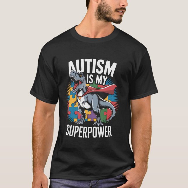 Autism Medvetenhet Månad Dinosaur Acceptans T Shirt (Framsida)