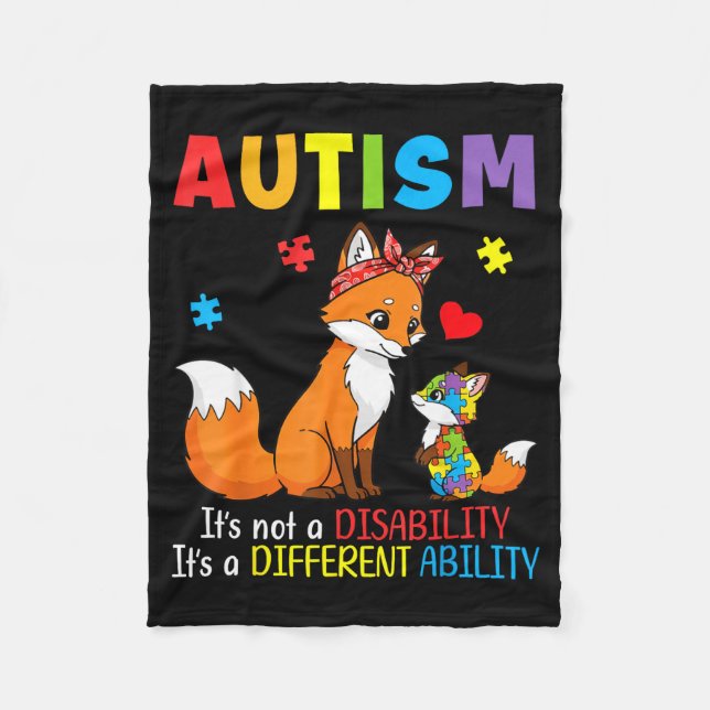 Autism Medvetenhet Mor Fox Annorlunda Förmåga Puss Fleecefilt (Framsidan)