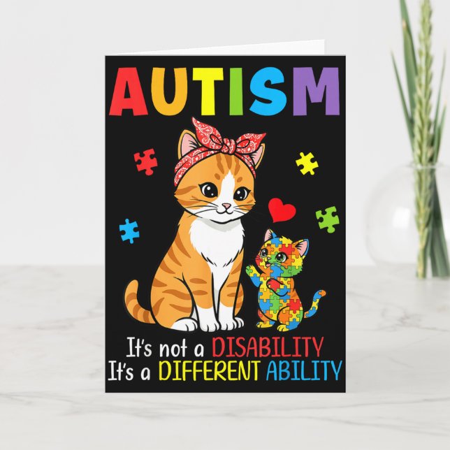Autism Medvetenhet Mor Katt Olika Förmåga Pussel Kort (Framsida)