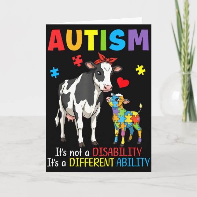 Autism Medvetenhet Mor Ko Olika Förmåga Pussel Kort (Framsida)