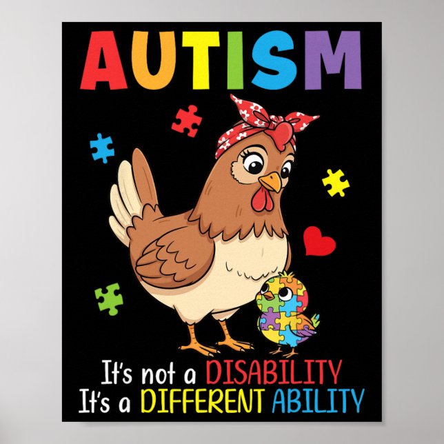 Autism Medvetenhet Mor Kyckling Olika Förmåga  Poster (Framsidan)