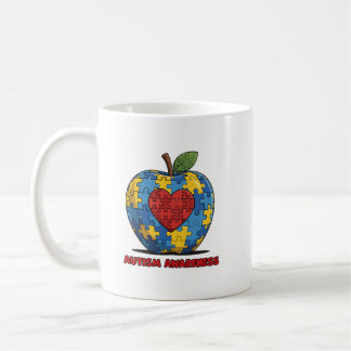 Autism Medvetenhet Pussel Äpple Hjarta Kaffemugg