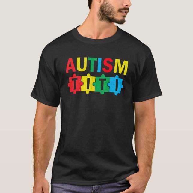 Autism Medvetenhet Pussel Band Stolt Autism Mamma T Shirt (Framsida)