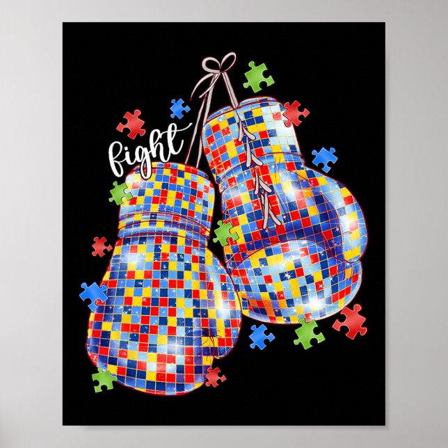 Autism Medvetenhet Pussel Bit Boxnings Handskor Mä Poster (Framsidan)