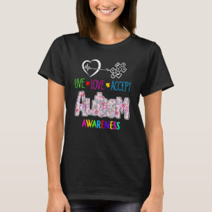 Autism Medvetenhet Pussel Hjarta Lev Kärlek Accept T Shirt