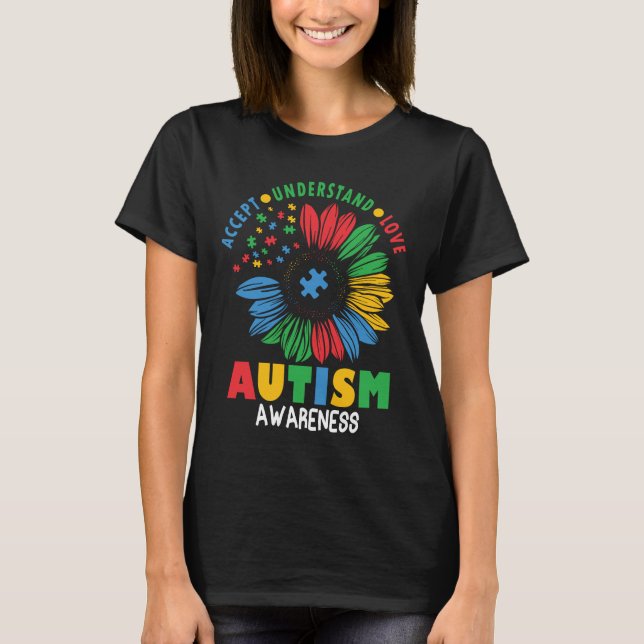 Autism Medvetenhet Pussel Solros Neurodiversitet T Shirt (Framsida)