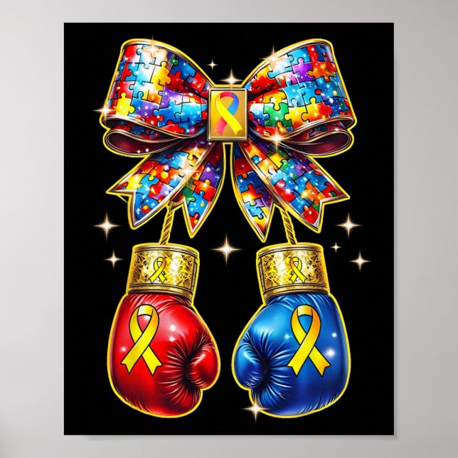 Autism Medvetenhet Pusselbit Coquette Bow Och Låda Poster (Framsidan)