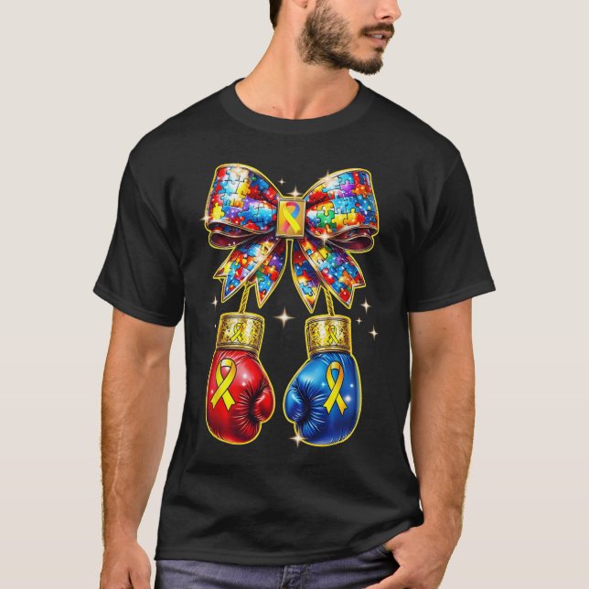 Autism Medvetenhet Pusselbit Coquette Bow Och Låda T Shirt (Framsida)